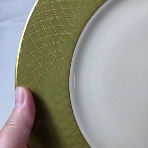 Lenox Au Courant Olive Dinner Plate Spiral Decor Green Rim Gold Trim Colin Cowie - Picture 7 of 12